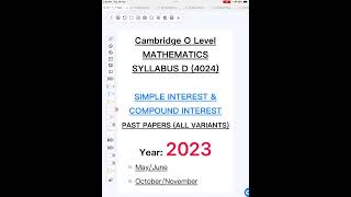 Past papers (Topical) || Simple and Compound interest || Year 2023: #olevel #olevelexam