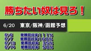 6/20東京/阪神/函館競馬予想。競馬Youtuberで回収率No.1を目指す男の特選レース公開！