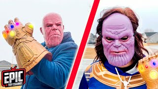 Nerf Battle: Thanos Returns to Payback Avengers Hero Kidz - a Fun Kids Parody