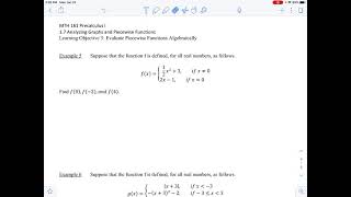 MTH 161 Section 1.7 Evaluating Piecewise Functions Examples