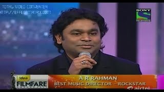 A R Rahman receiving Filmfare award for the film Rockstar, year 2012.