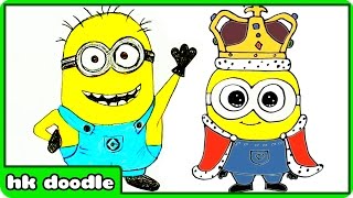 How To Draw Minions from Despicable Me - Easy Cartoon Speed Drawing For Kids by HooplaKidz Doodle