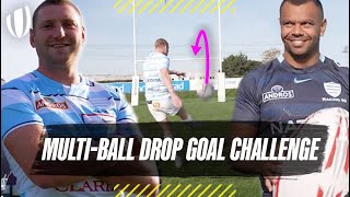 Finn Russell v Kurtley Beale | Drop kick challenge with a HUGE rugby ball!