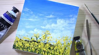 Jeju Island Rapeseed Flower |Acrylic Painting | Canvas Step by Step |Clouds and yellow flowers #184