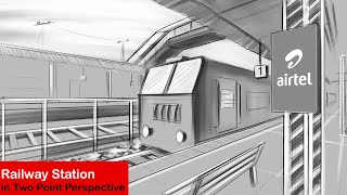 #15 How to Draw a Railway Station using two point perspective.