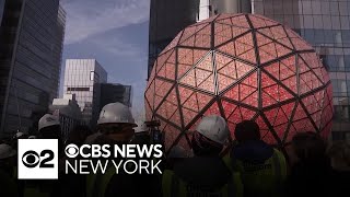 Times Square New Year's Eve ball crystals installed