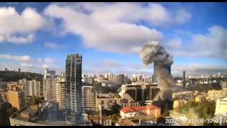 Kiev, War Ukraine Russia. 2022.10.10 . Missile hit