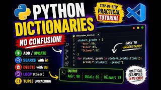 Python Dictionary in VS Code: Full Practical (Create, Add, Update, Delete, Search, items() & More)