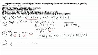 Calculus I: Rectilinear motion, velocity, acceleration, speeding up (example 1/5)