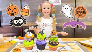 Nastya decorates cupcakes for Halloween