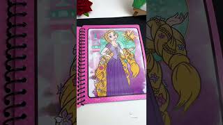 Let’s draw together in a water painting book. Put some water on it and paint it, and the princess w