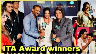 Rupali Ganguly Posing With ITA Awards 2024 Trophy  🏆 and Rajan Shahi For Anupmaa And Yeh Rishta