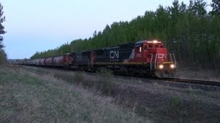 CN Train Spotting HD: RARE!!! | CN 2121 \u0026 5693 Leads CN 303 West At Entwhistle AB 2/18 5/17/13