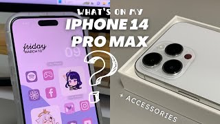 what's on my iphone 14 pro max silver plus accessories unboxing & aesthetic and minimal iOS 16 setup