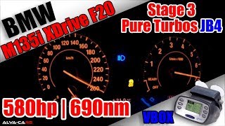 580HP BMW M135i Stage 3 XDrive JB4 Pure Turbos Acceleration VBOX!