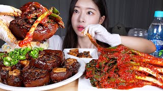 ASMR MUKBANG | SPICY SOY SAUCE BRAISED BEEF FEET & SPICY GREEN ONION KIMCHI & RICE BALLS & CHILIES 🔥