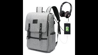 HFSX Vintage Laptop Backpack with USB Charging Fits 15.6 inch Notebook