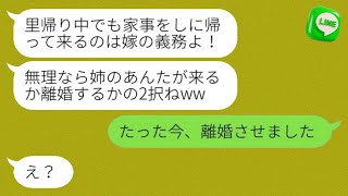 妊娠中に実家に戻っている妹をいじめる義母「家事をしないなら離婚するよw」→自己中心的な義母の要望に応じてある人を呼び寄せた結果...w