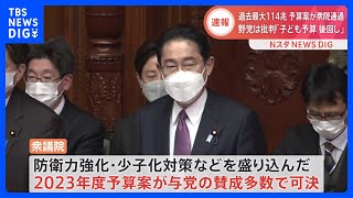 【速報】過去最大114兆円　2023年度予算案が衆院通過　年度内成立が確定｜TBS NEWS DIG