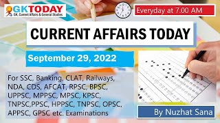29 September,  2022 Current Affairs in English by GKToday