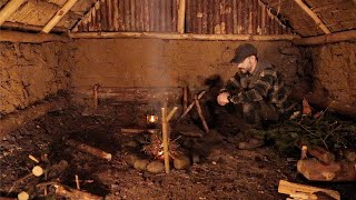 Sleeping in a Medieval Bushcraft Shelter: Storm Lanterns, Stone Circle Fire, Winter Camping