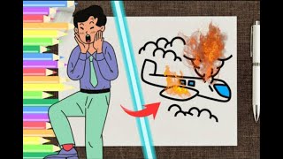 PLANE CRASH! How To Draw a Plane Crash Easy | Drawing and Coloring | Tutorial