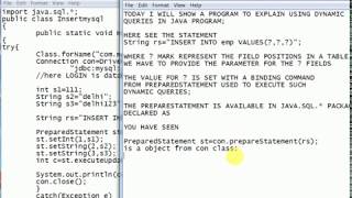 java program to insert values to database using ?(dynamic query)parameters