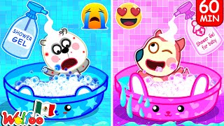 Desafío Rosa vs Azul con bebe | Vamos a tomar un baño + Mas Video Para Niños 🌈 Wolfoo en Español