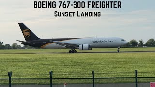 UPS Boeing 767-300 Freighter sunset landing at Dublin Airport IRELAND