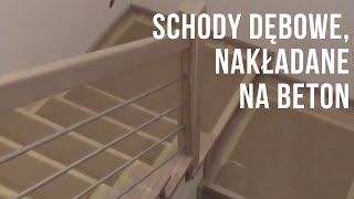 Schody dębowe, nakładane na beton, kolor beż