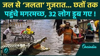 Gujarat Floods Update: गुजरात में छतों पर पहुंचे मगरमच्छ, बाढ़ से 32 लोगों की जान गई | वनइंडिया हिंदी