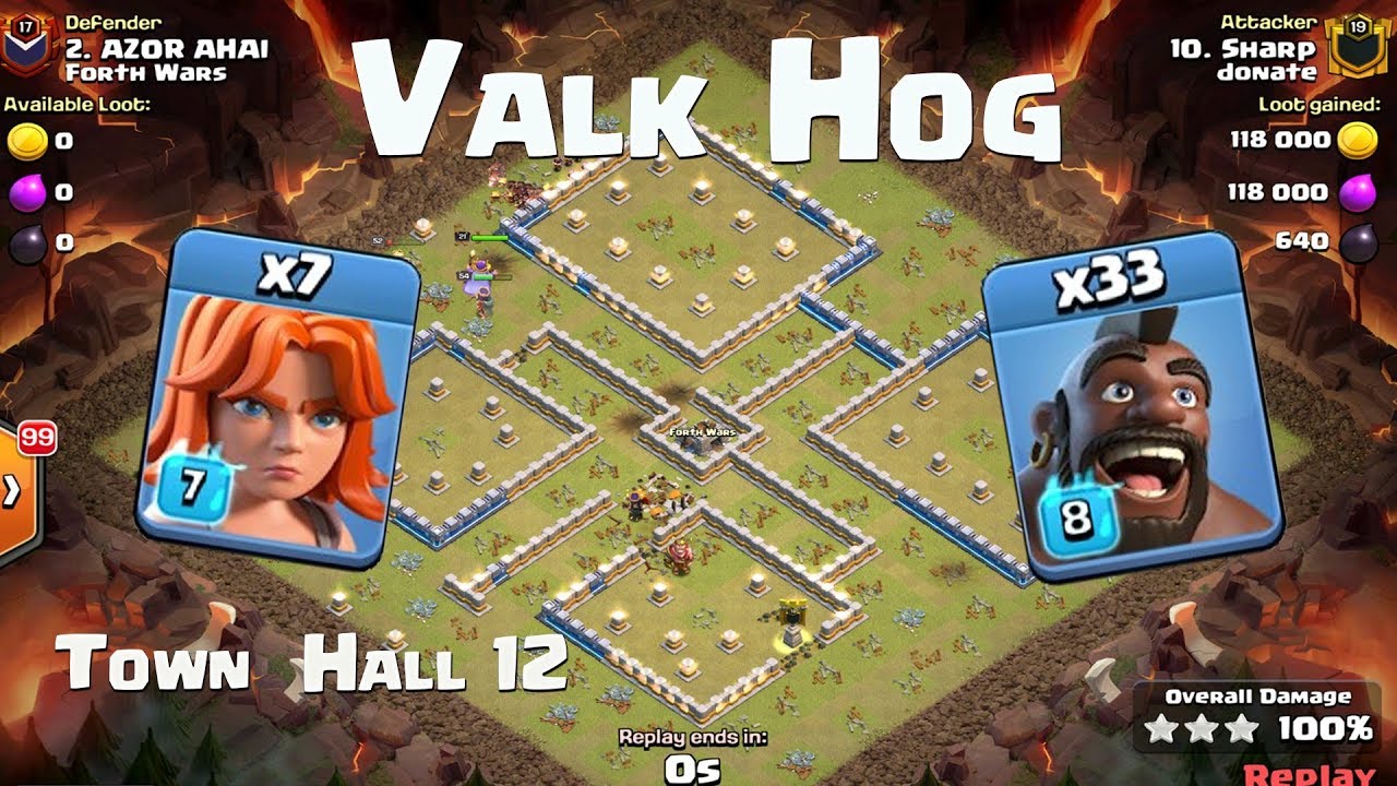 Valkyrie Hog Riders Clash Of Clans 3 Stars | ValkHog Town Hall 12 - YouTube