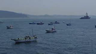 浦賀水道　大量の釣り船でふさぎ　東京湾フェリーかなや丸大きくかわす🌊