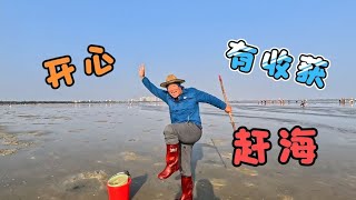 70后丁克夫妻的北海旅居生活 大过年去赶海 人还挺多 好在有收获