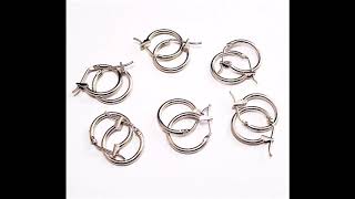 Six (6) Pair 14mm Lot Silver Hoops Pierced Earrings  5/8\