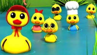 lima bebek kecil | anak-anak bebek lagu | Lagu Anak Anak | Five Little Ducks | 3D Rhymes for Kids