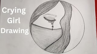 Crying Girl Drawing | Circle Drawing For Beginners How to draw a sad girl with mask drawing Tutorial
