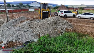 Wonderful Skills! Dozer Push Cutting Soils Into Water and DumpTruck 5Ton Jobs\u0026 Good Projecj Landfill