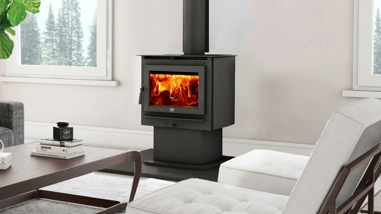 Lopi Evergreen With Pedestal Wood Stove Winter Scenery - YouTube