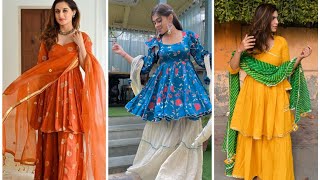 Peplum kurti with skirt designs || Flared kurti with skirt lehenga design ideas