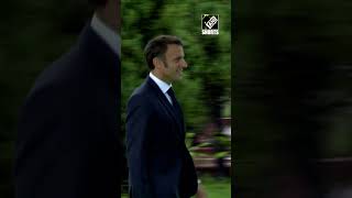 French President Emmanuel Macron reaches Rajghat to pay homage to Mahatma Gandhi