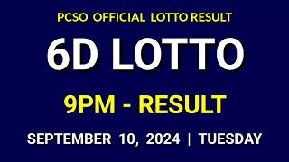 6D LOTTO RESULT 9PM DRAW TODAY PCSO 6D LOTTO Evening Draw September 10, 2024 Tuesday