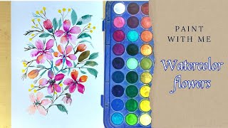 No drawing watercolor flowers Easy pink watercolor flower painting l How to paint flowers|Art lesson