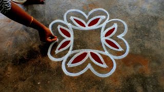 Aani madham flower kolam| simple pulli kolam| Easy rangoli design| muggulu designs| flower rangoli