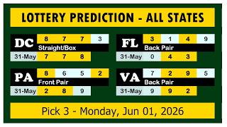Lottery Predictions - June 1st 2026 | Pick-3 ALL STATES Evening & Night Lottery