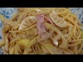 簡単旬の竹の子とベーコン油揚げでパスタ。