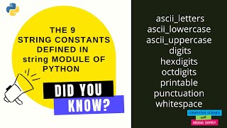 PYTHON STRING MODULE CONSTANTS/PYTHON BEGINNERS/COMPUTER SCIENCE(083)/CBSE CLASS 11 AND 12