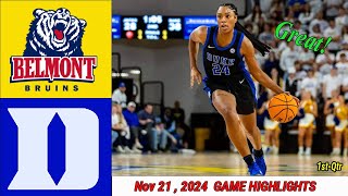 Duke Blue Devils Vs Belmont Bruins Game Highlights Women's College Basketball