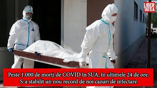 Peste 1.000 de morți de COVID în SUA, în ultimele 24 de ore. Nou record de noi cazuri de infectare