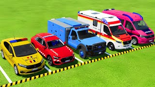 TRANSPORTING ALL POLICE CARS, AMBULANCE, FIRE DEPARTMENT WITH SCANIA TRUCKS ! Farming Simulator 22